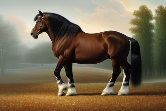 Majestic Clydesdale Horse Portrait in Romantic Style