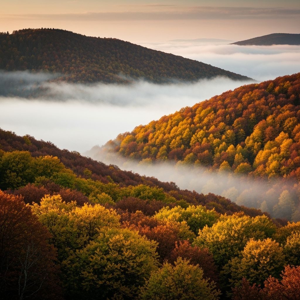 Autumn Hills at Dawn in Golden Light