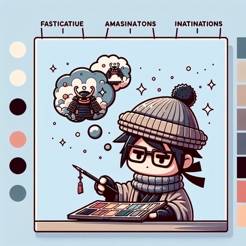 Chibi Samurai Creating AI Art in Pastel Colors