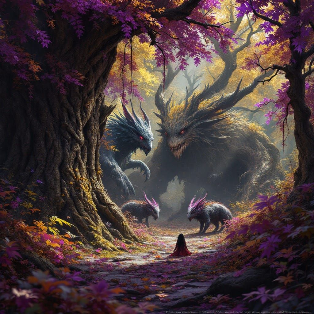 Mystical Autumn Creatures in Fantasy Forest