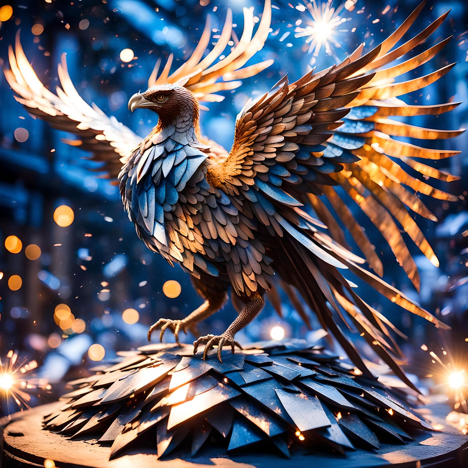 Glass Phoenix Sculpture with Nebula Background