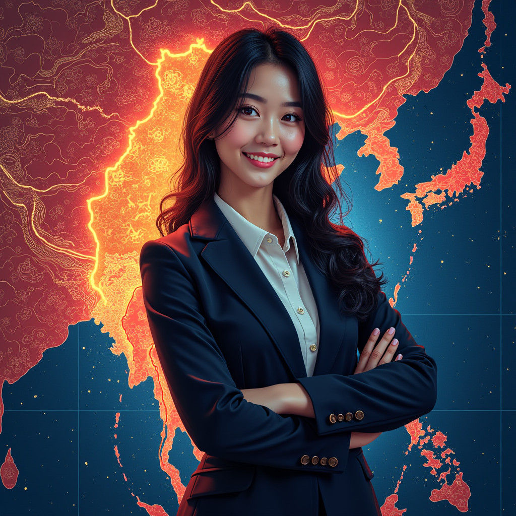 Asian Businesswoman in Front of Asia-Pacific Map