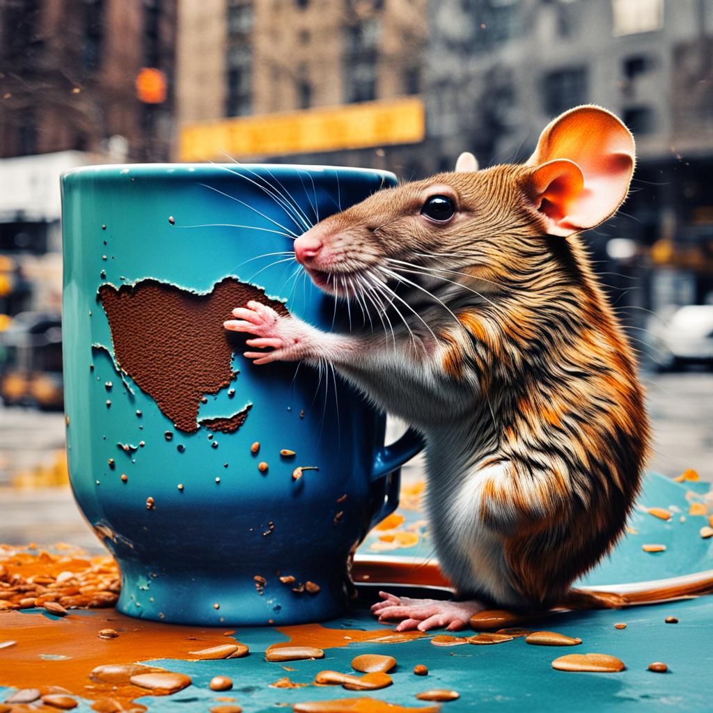 Living Coffee Cup Accosted by Rat in New York