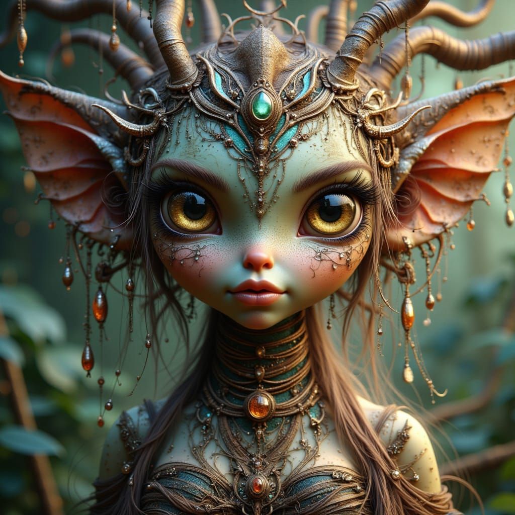 Whimsical Alien Dryad with Metallic Accents