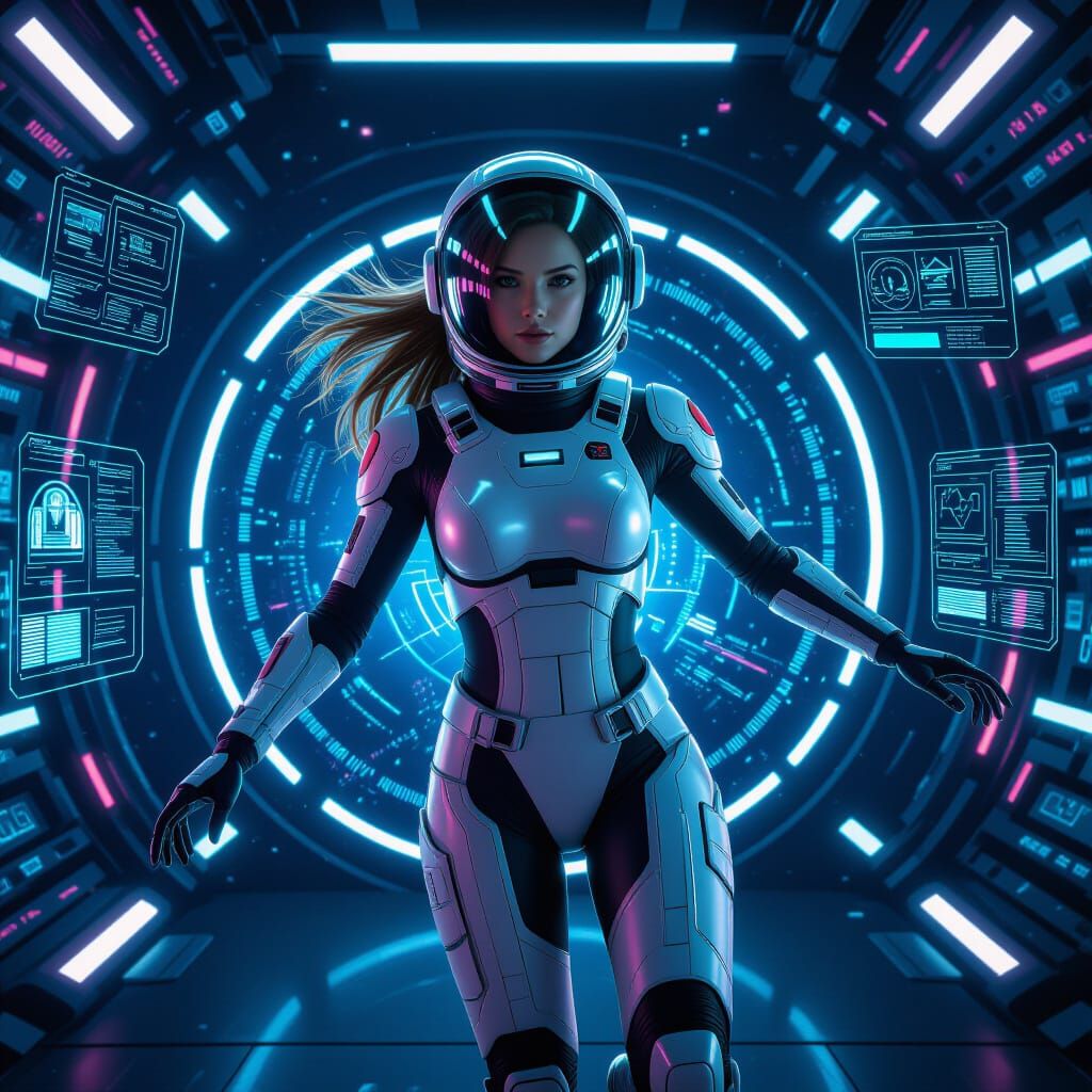 Female AI in Space with Neon Accents