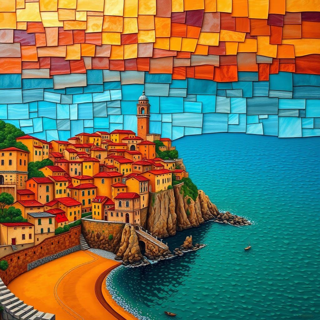 Vibrant Mosaic Coastal Townscape