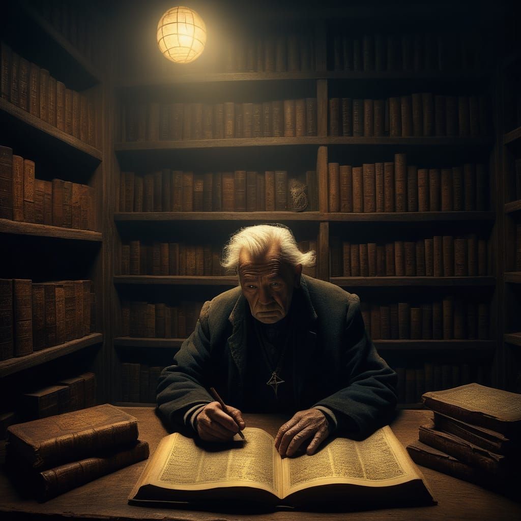 Ethereal Library in Dark Surrealism Style