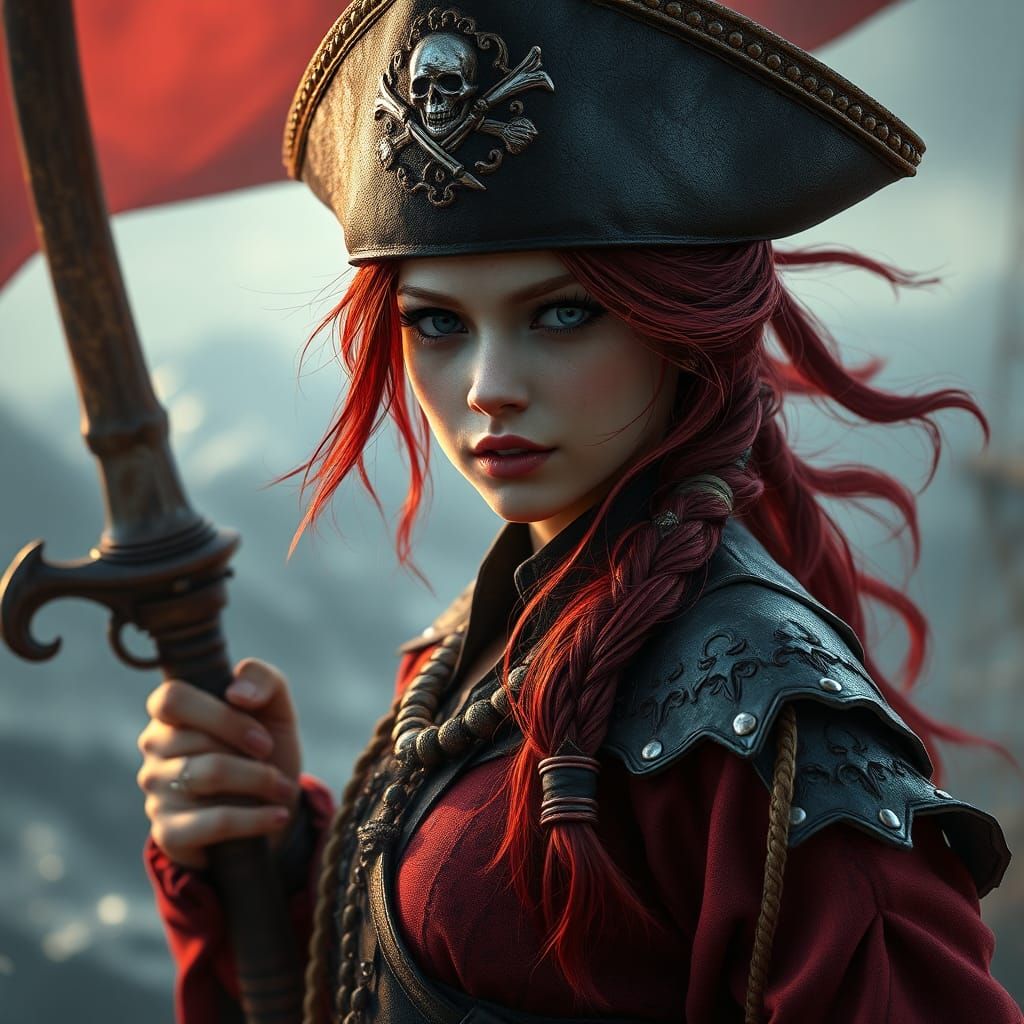 Red-Haired Pirate Woman: Fantasy Concept Art