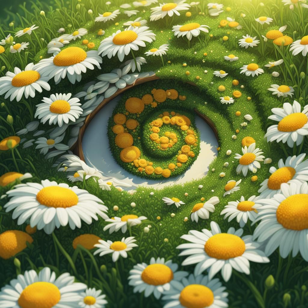 Daisy Fibonacci Spiral Art: Hyperdetailed Botanical Concept