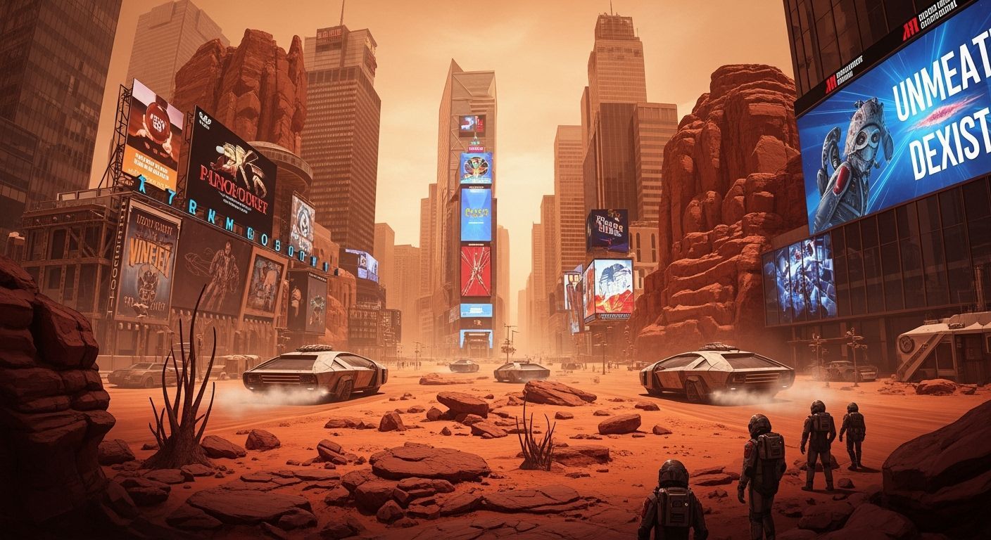 Times Square Reimagined on Mars in Sci-Fi Style