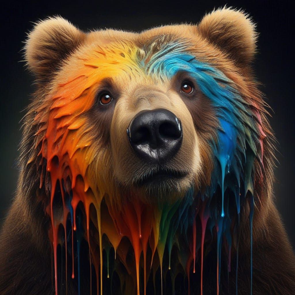 Cute Kodiak Bear in Rainbow Paint
