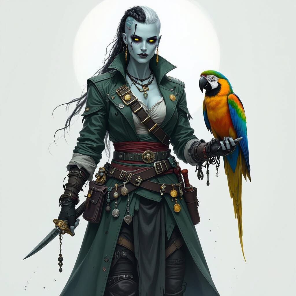 Ghostly Shadar-kai Pirate Ranger with Parrot