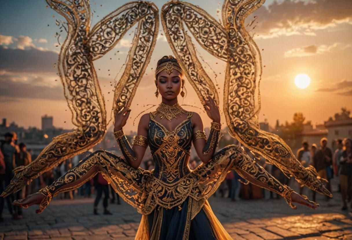 Hyperdetailed Dancer at Sunset: 3D Shading