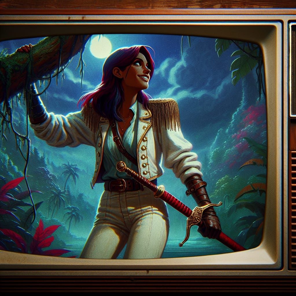 Adventurer in Surreal Jungle on CRT Television