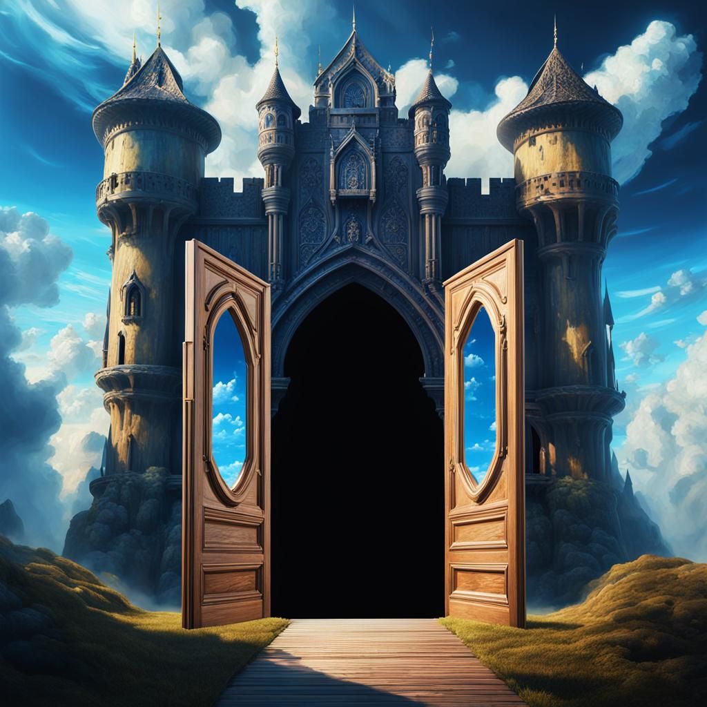 Majestic Floating Door Reveals Gothic Fantasy Castle