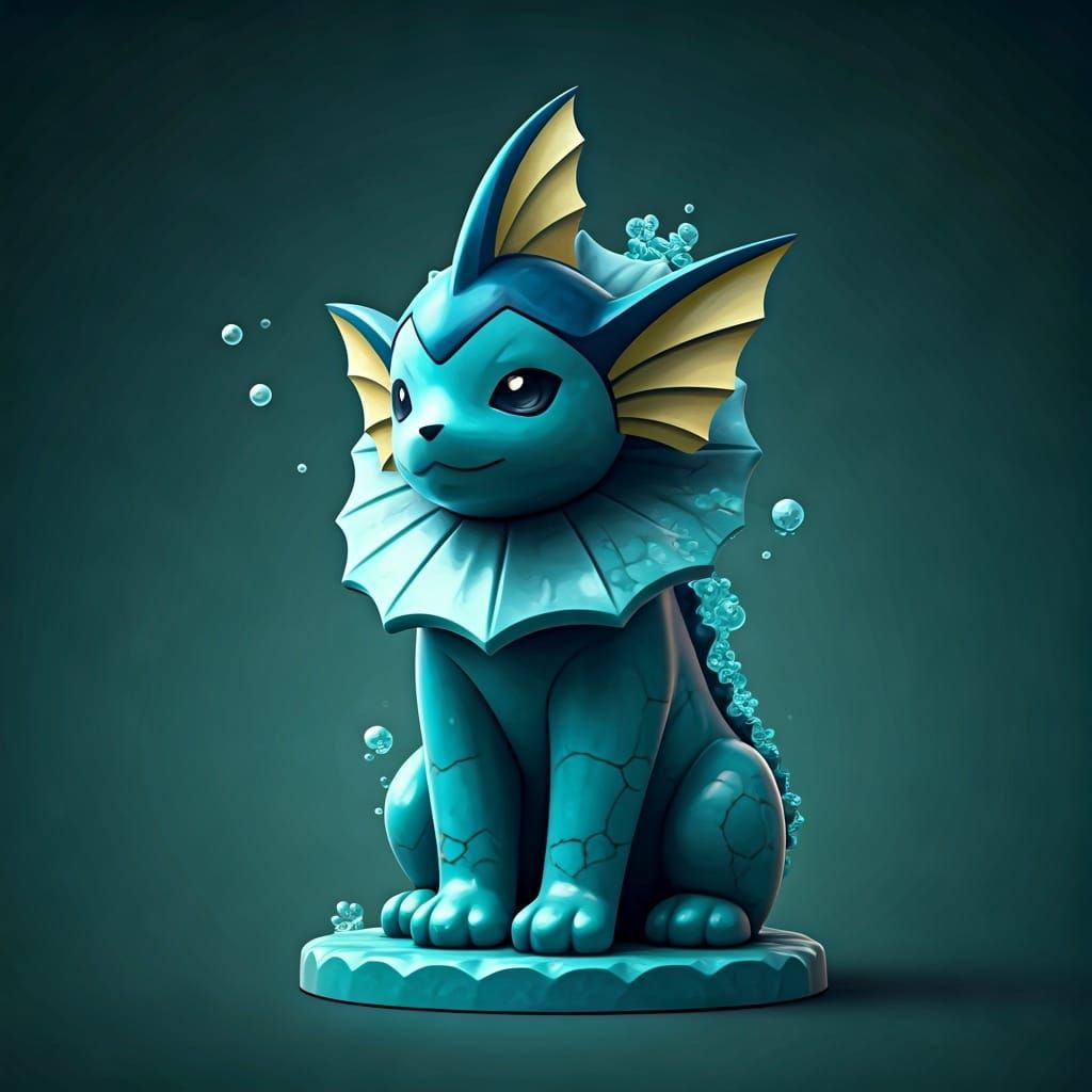 Turquoise gemstone statue in the shape of vaporeon