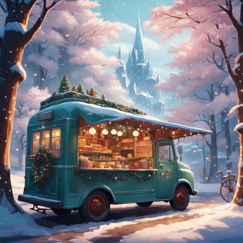 Vintage Christmas Food Truck in Winter Wonderland
