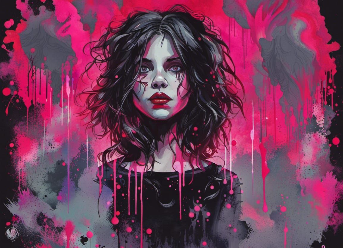 Eerie Gothicpunk Figure in Fog, Black Light Art