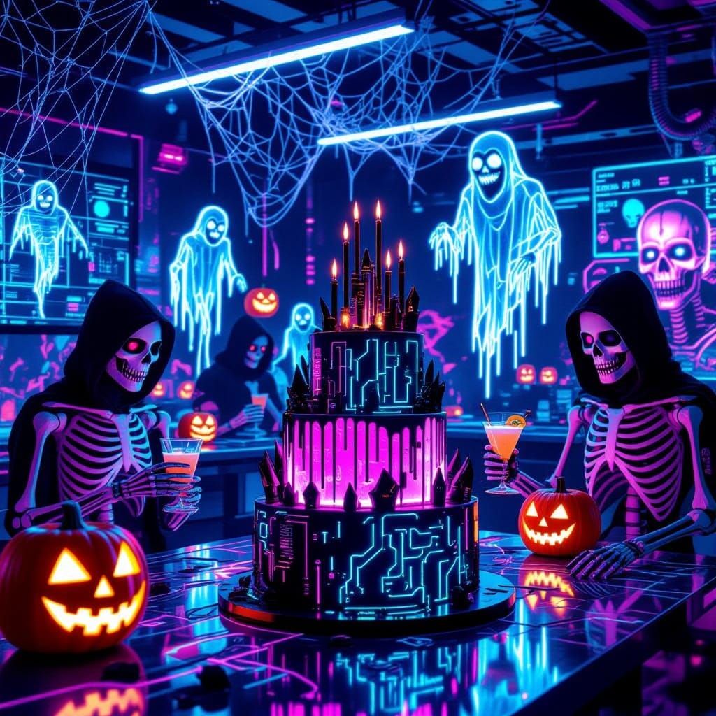 Cyberpunk Haunted Lab Birthday Party with Holographic Ghosts