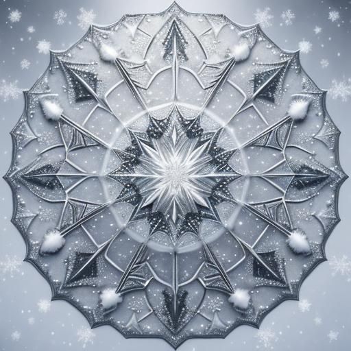 Intricate Christmas Mandala in Winter Snowfall
