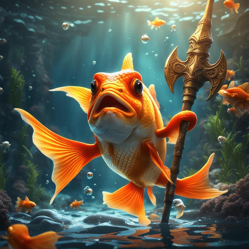 Goldfish Warrior with Halberd in Detailed Matte Painting