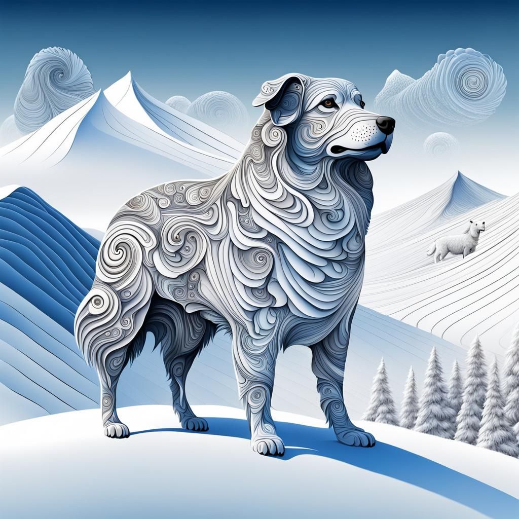 Sharplaninec Dog Protecting Sheep: Abstract Fractal Art