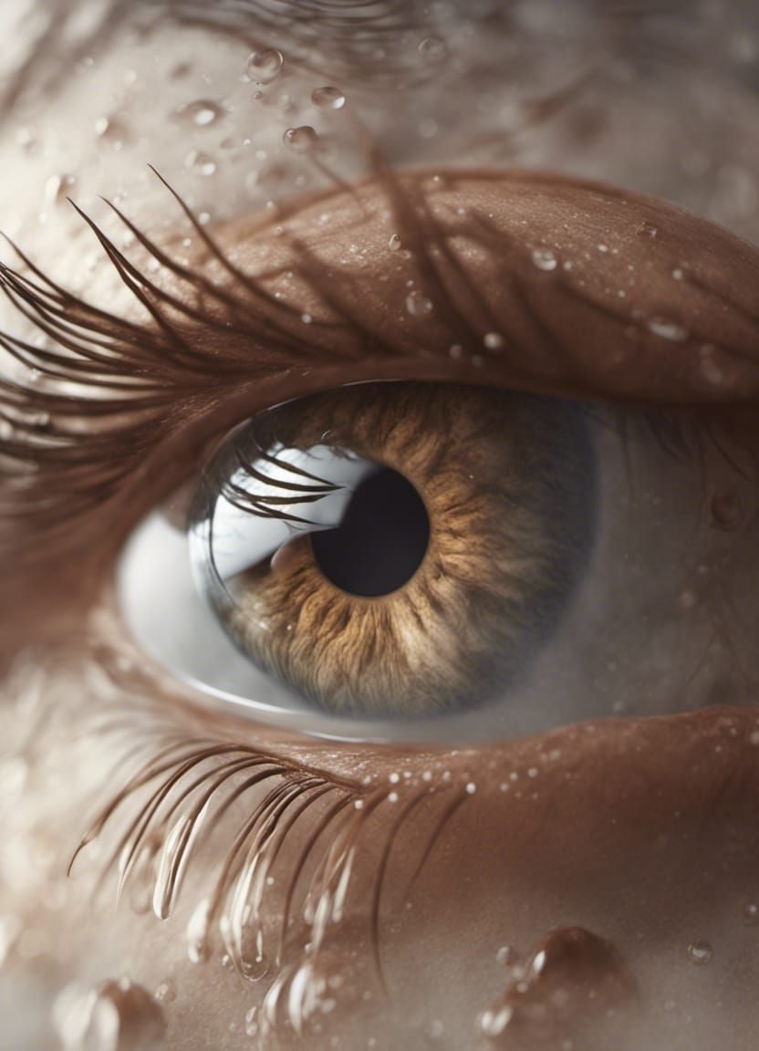 Macro Hazel Eye with Smoke and Water Droplets