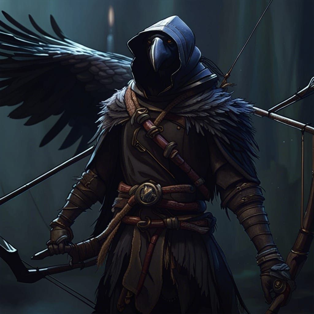 Kenku Archer: Crow Warrior in Dark Fantasy Style