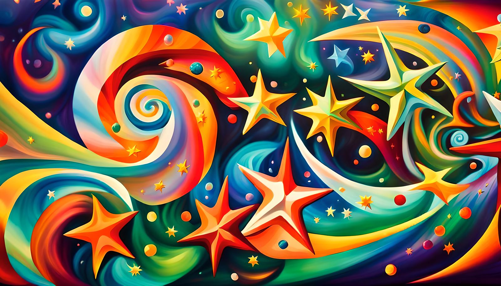 Iridescent Stars in Electromagnetic Field, Impasto Painting