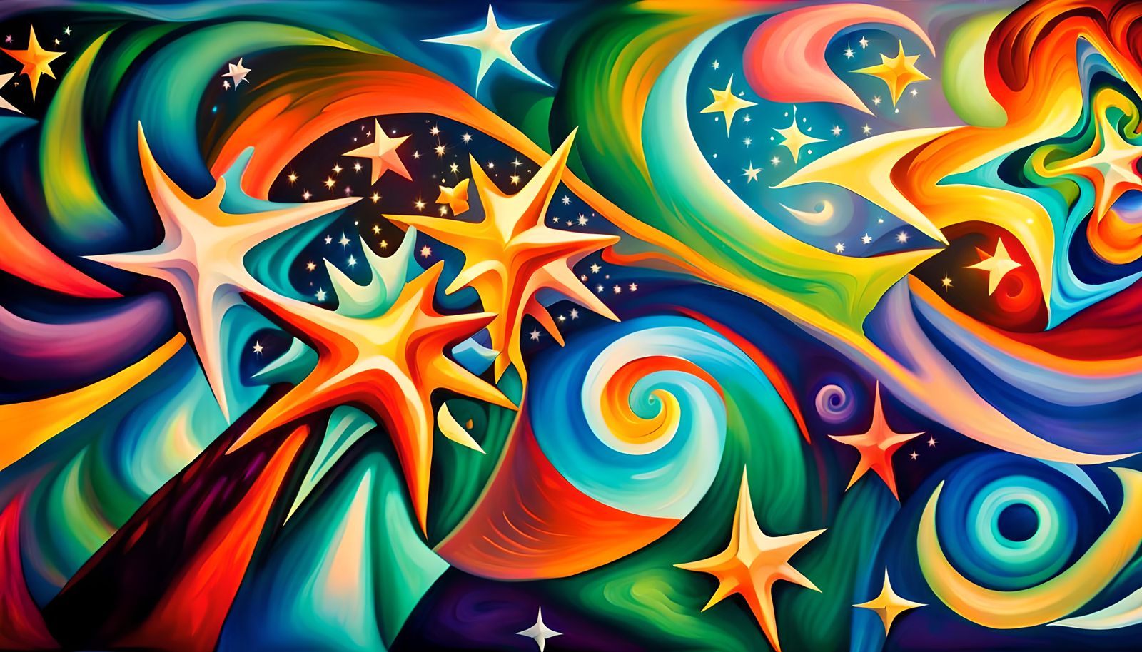 Iridescent Stars Swirling in Electromagnetic Plasma: Impasto...