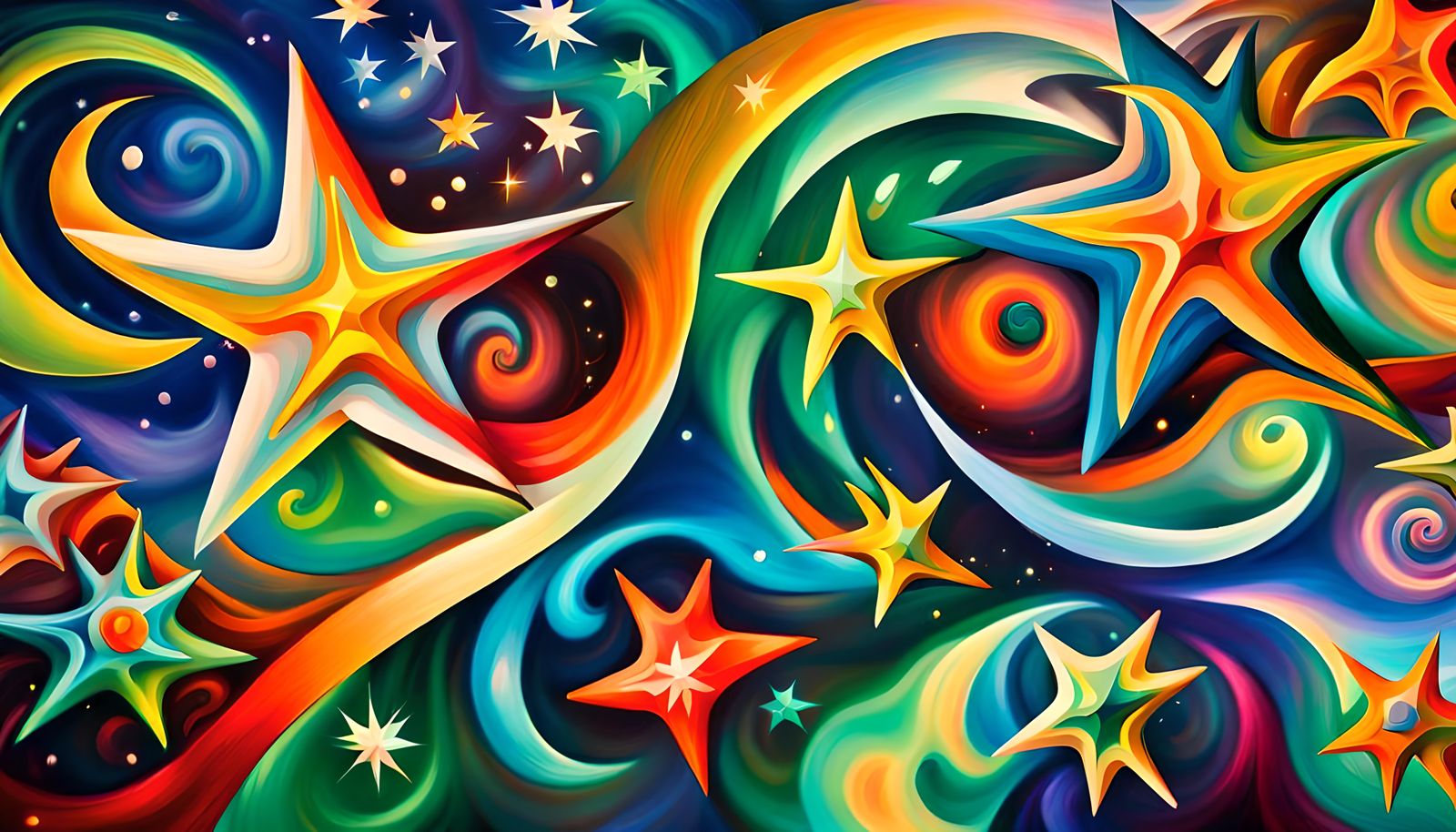 Iridescent Stars Connected in Plasma Maelstrom