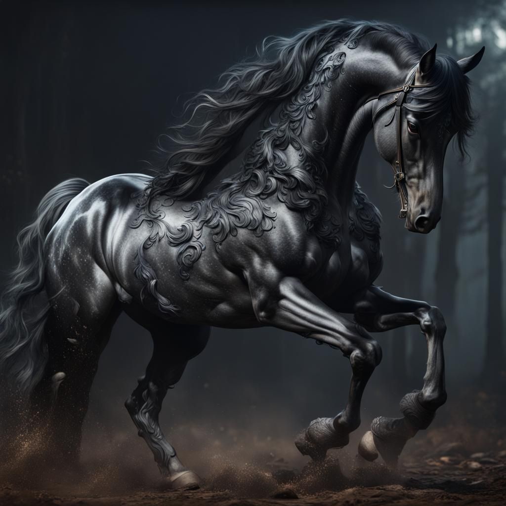 Majestic Friesian Horse in Detailed Fantasy Art