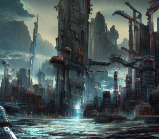 Post-Apocalyptic Cityscape with Giant Robot