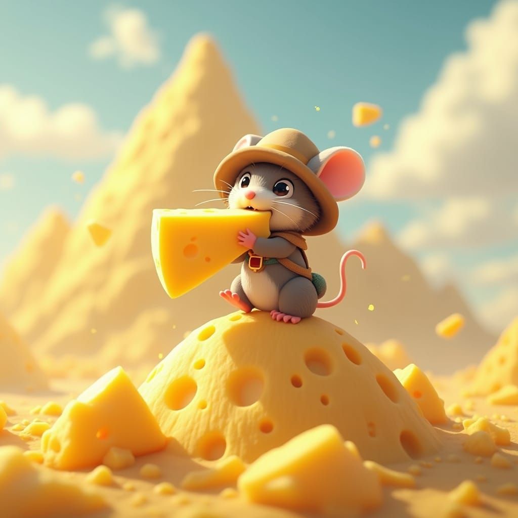 Whimsical Mouse Conquers Majestic Cheese Mountain