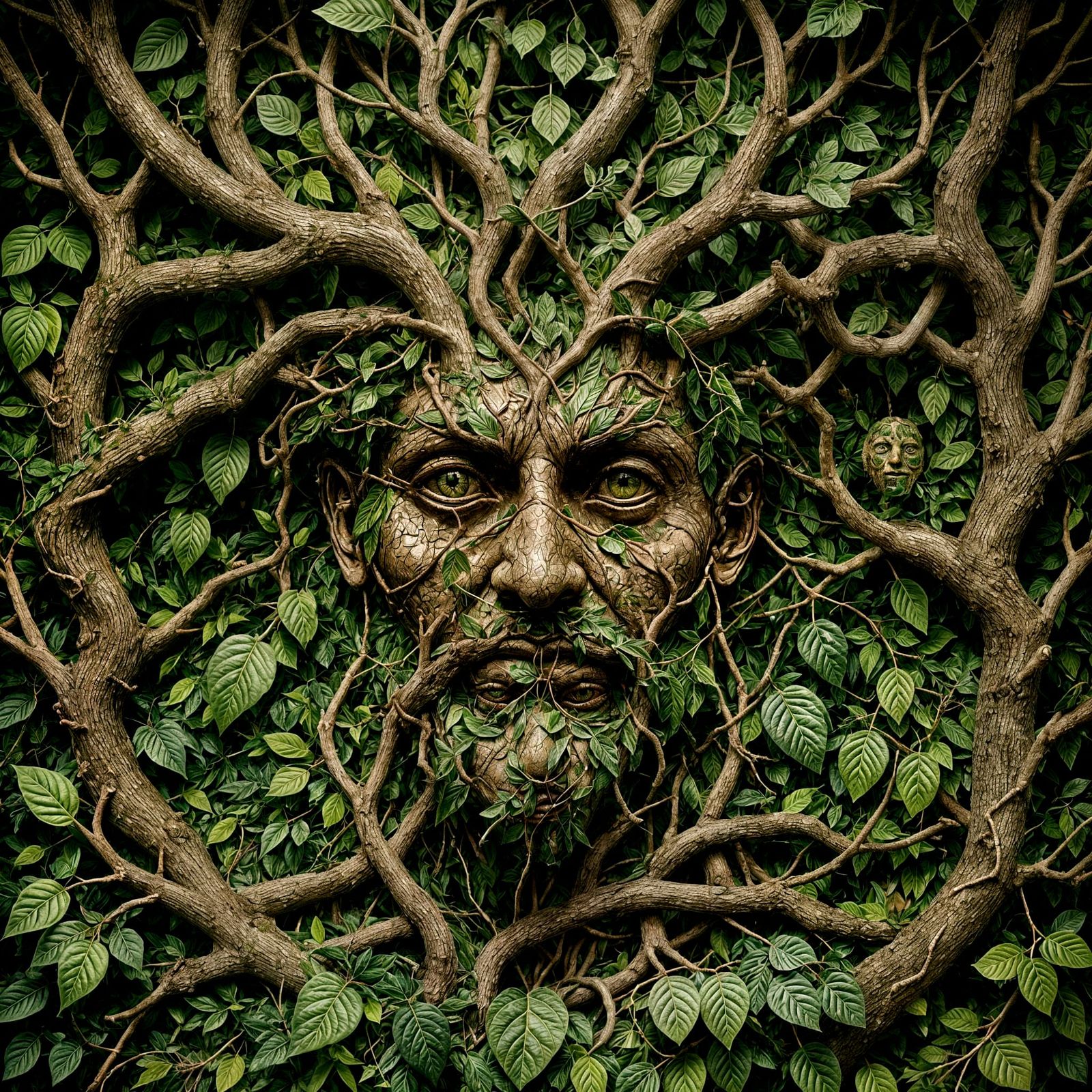 Green Man Face in Greek Myth Style