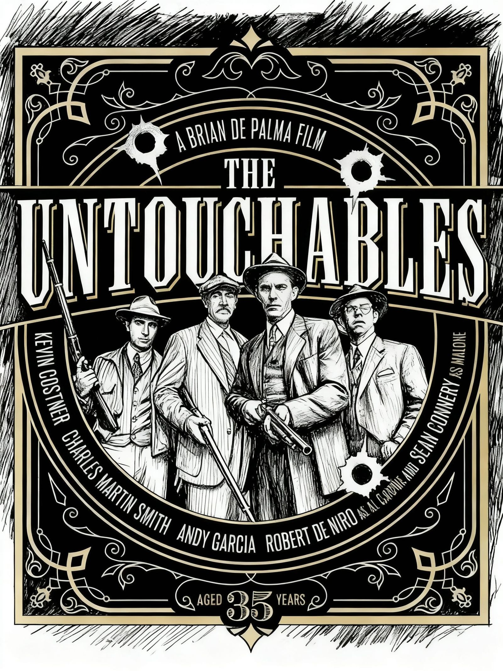 Vintage Cinema Poster Style Drawing