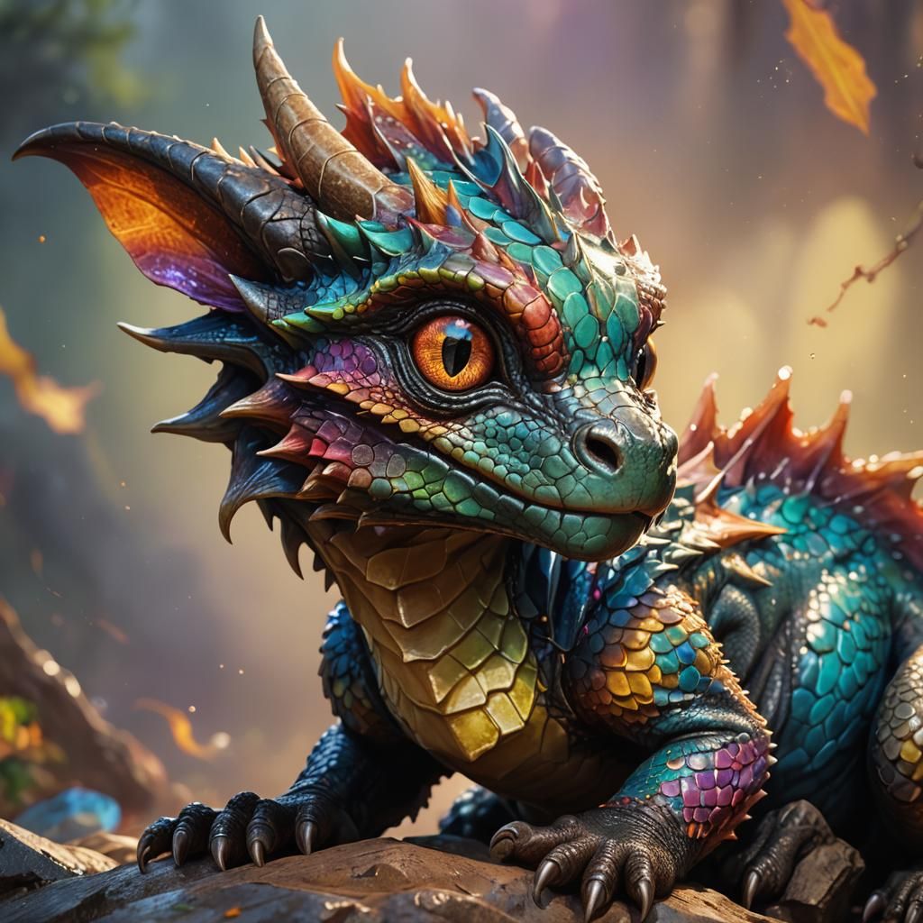 Hyperrealistic Baby Dragon Splash Art