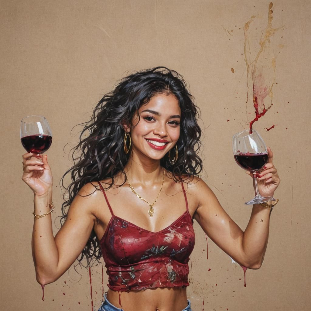 Latina Woman with Wine, Carne Griffiths Style