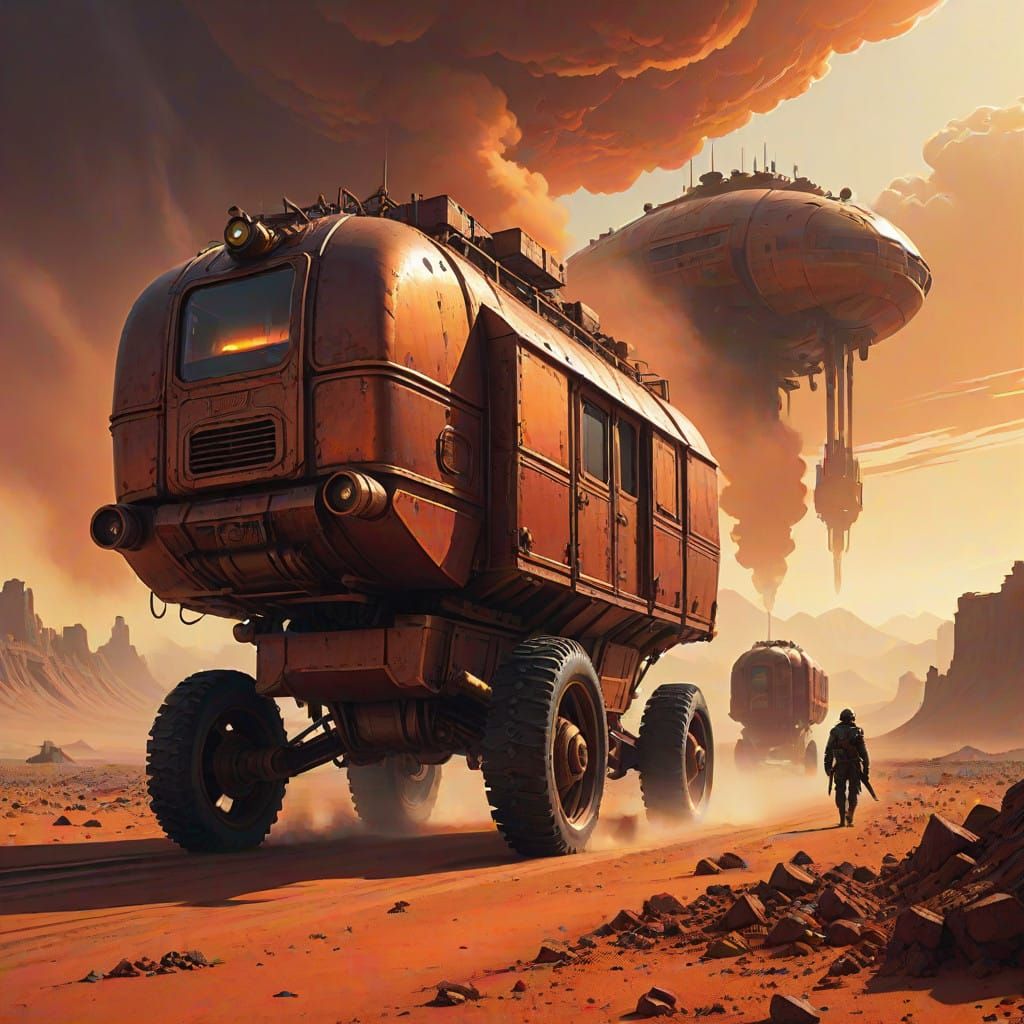 Futuristic Old West Wagon Train Rides Across the Mars Plains...