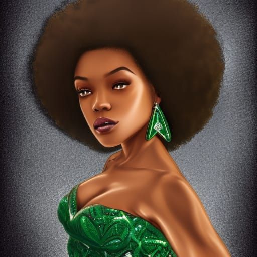toffee color skin african american princess wearing a emeral...