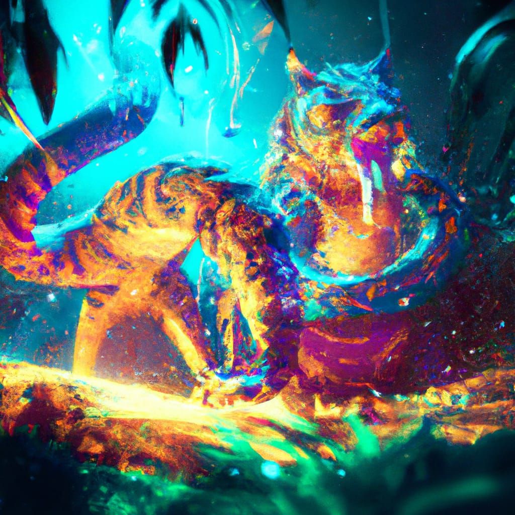 Colorful Dragon Snake Tiger Hybrid in Starry Forest