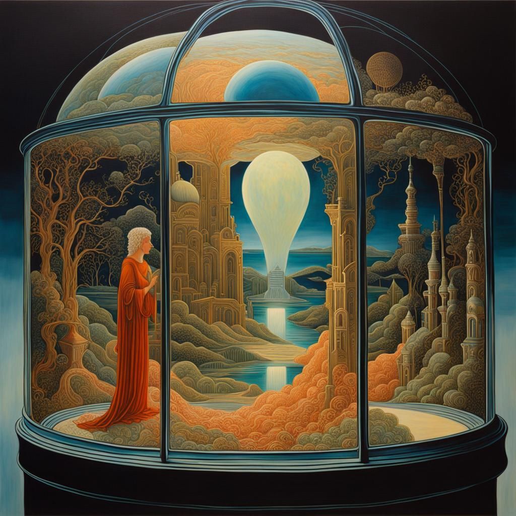 Glass Dreams: A Surrealist Painting in Eldritch Style