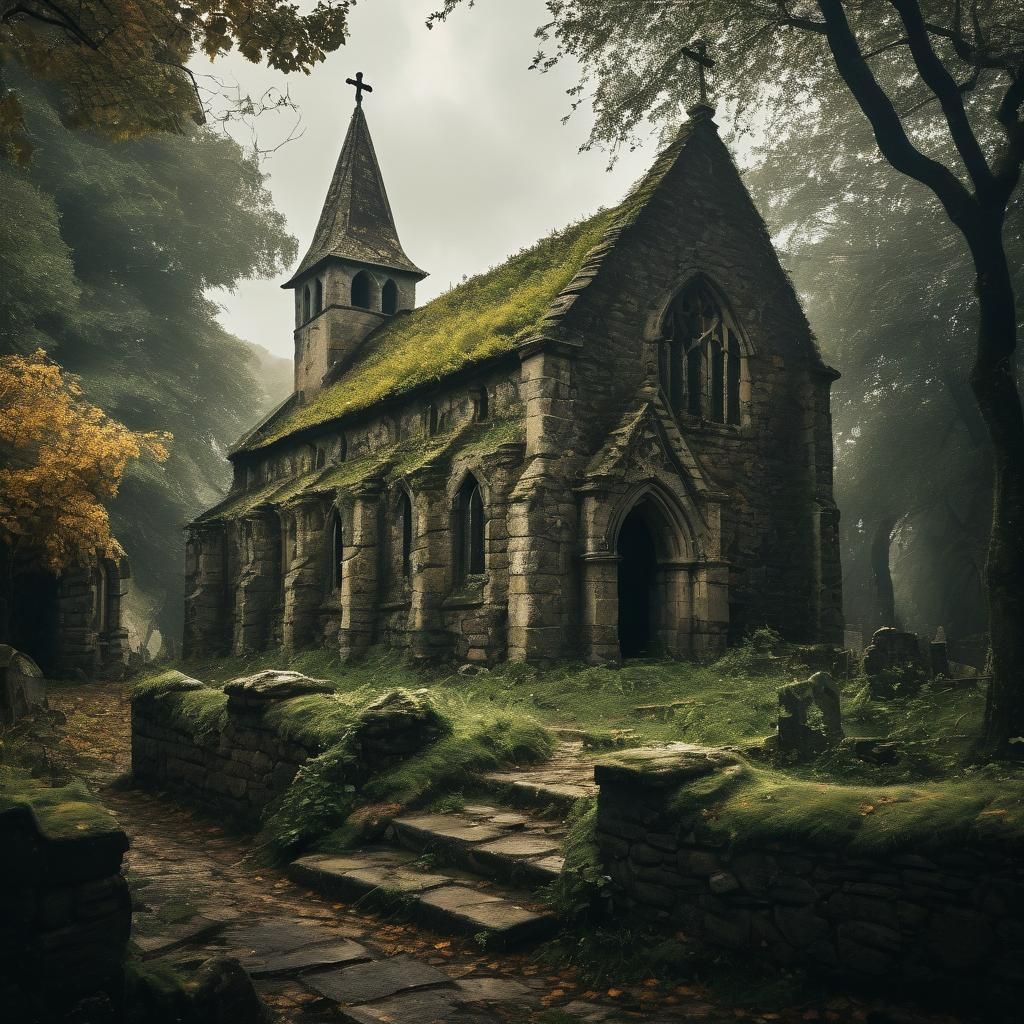 Abandoned Medieval Chapel on a Hill in Golden Light