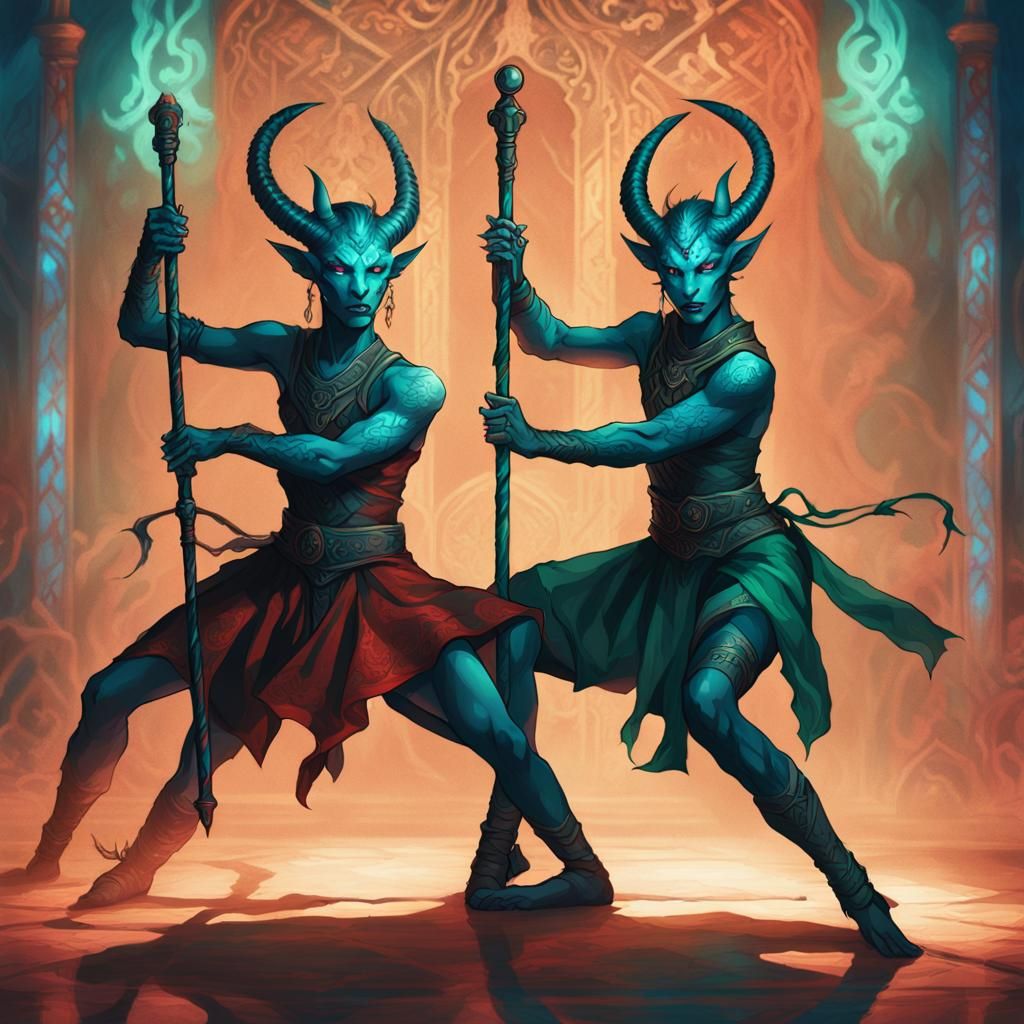 Tiefling Dancers: Hyperrealistic Fantasy Concept Art