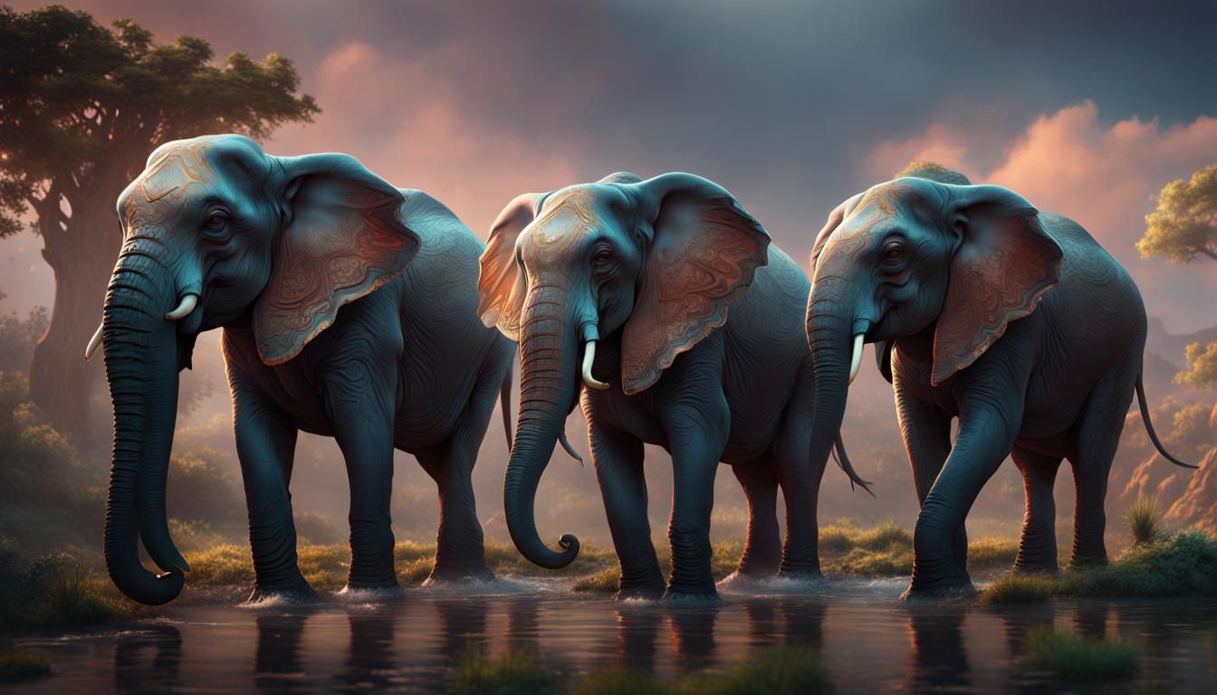 Fantastical Elephants in Detailed Matte Painting Style