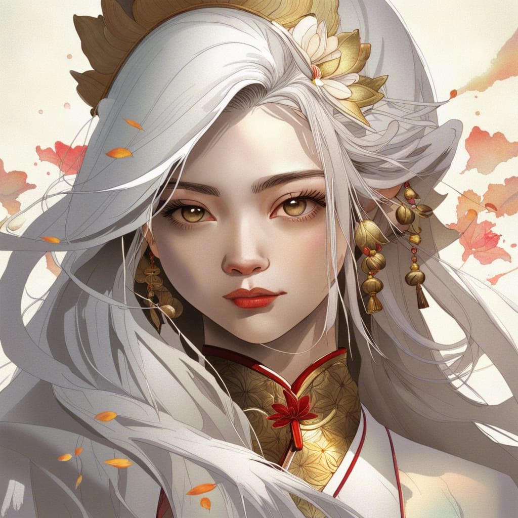 Chinese Woman with Lotus in Splash Art Style