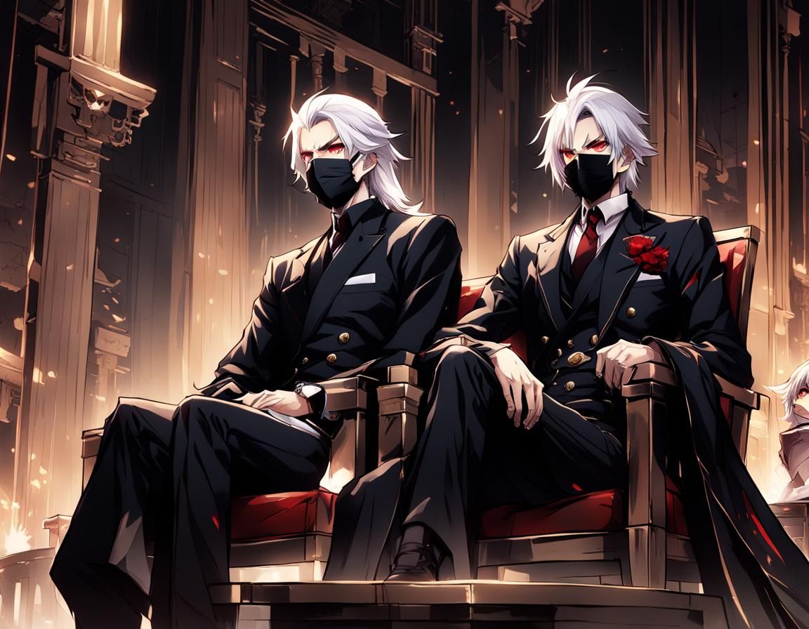 Two Pale Men with Red Eyes in Anime Style