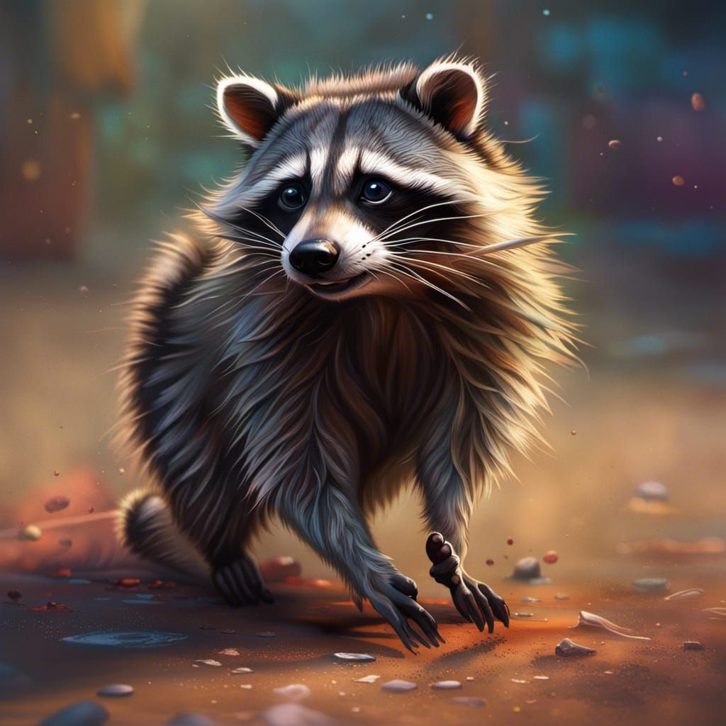 Hyperrealistic Raccoon Portrait in Splash Art Style