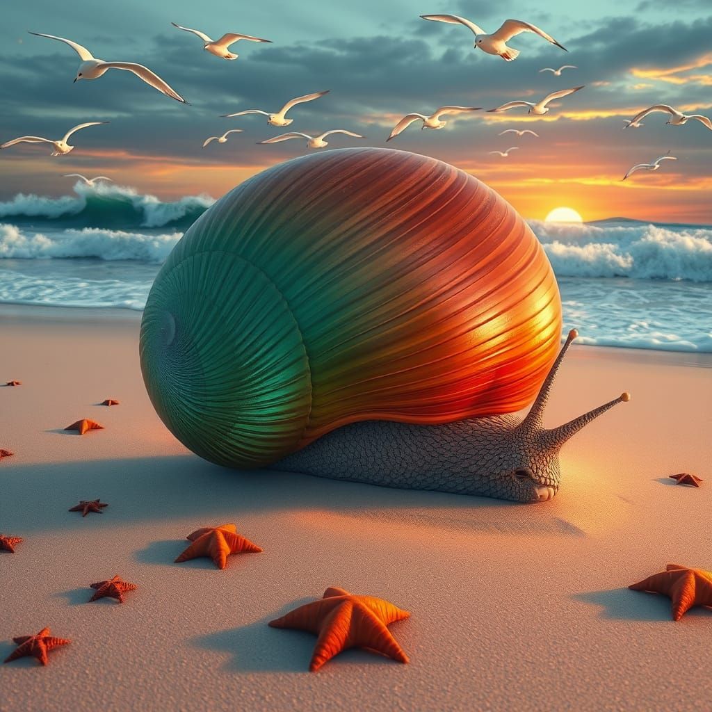 A beautiful gigantic ombre green, red,brown seashell  and snail head and the Breathtaking,  mesmerizing gigantic snail i...