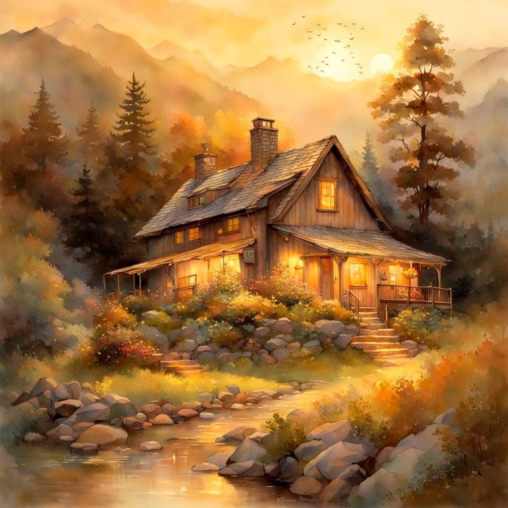 Warm Golden Light in a Cozy Mountain Cottage